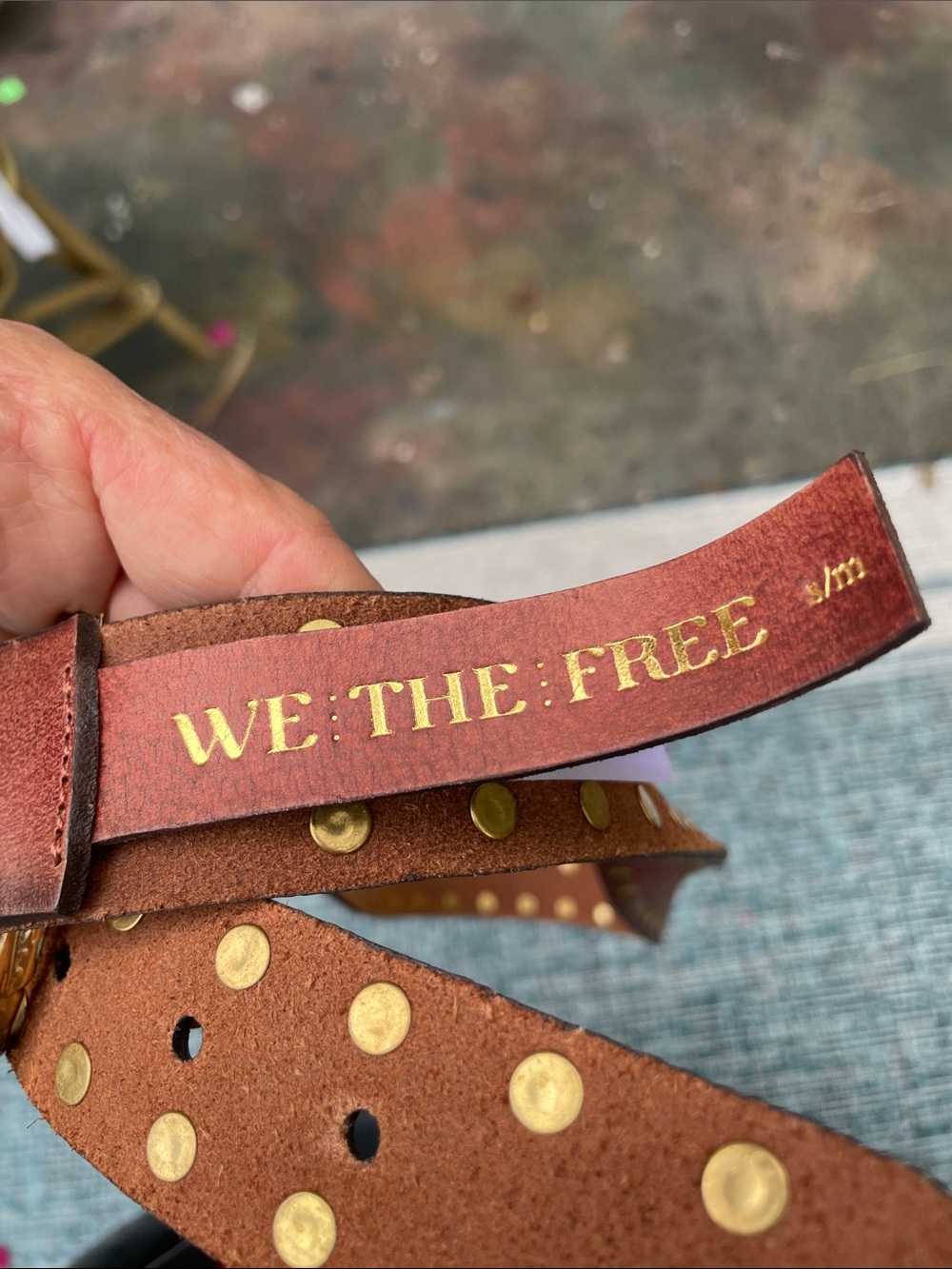 The free gold grommet studded belt with gold buckle - Picture 3 of 6